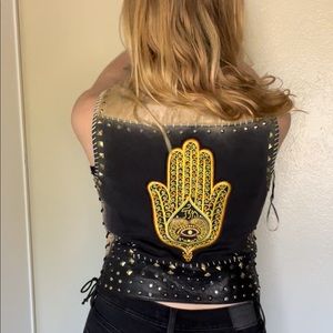 Topshop Studded Hamsa Leather Moto Vest